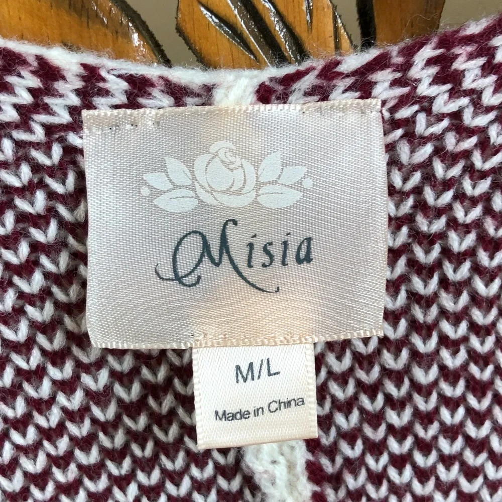 Misia Cream & Red Poncho Cardigan Women Sz M/L Short Sleeve Adult New NWT - Picture 2 of 8